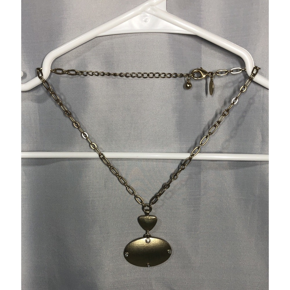 Signed CHICO'S Gold tone Rhinestones Double Side Pendant on 20" Chain Necklace - Picture 3 of 9